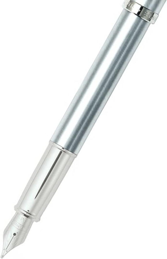 Sheaffer 100 Brushed Chrome Fountain Pen with Chrome Trim and Medium Nib