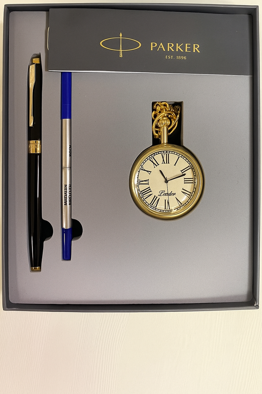 Parker Aster Lacque Black GT Rollerball Gift set| With Pocket watch|