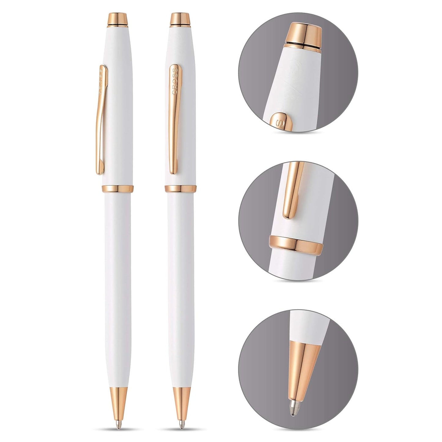Cross Century II Ballpoint Pen with Polished Rose PVD Appointments - White Lacquer - AT0082WG-113