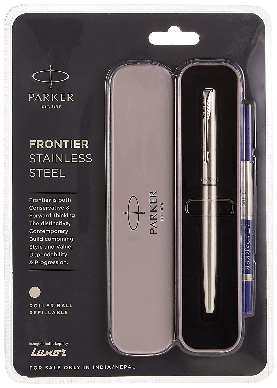 Parker Frontier Stainless Steel Chrome Trim Roller Ball Pen