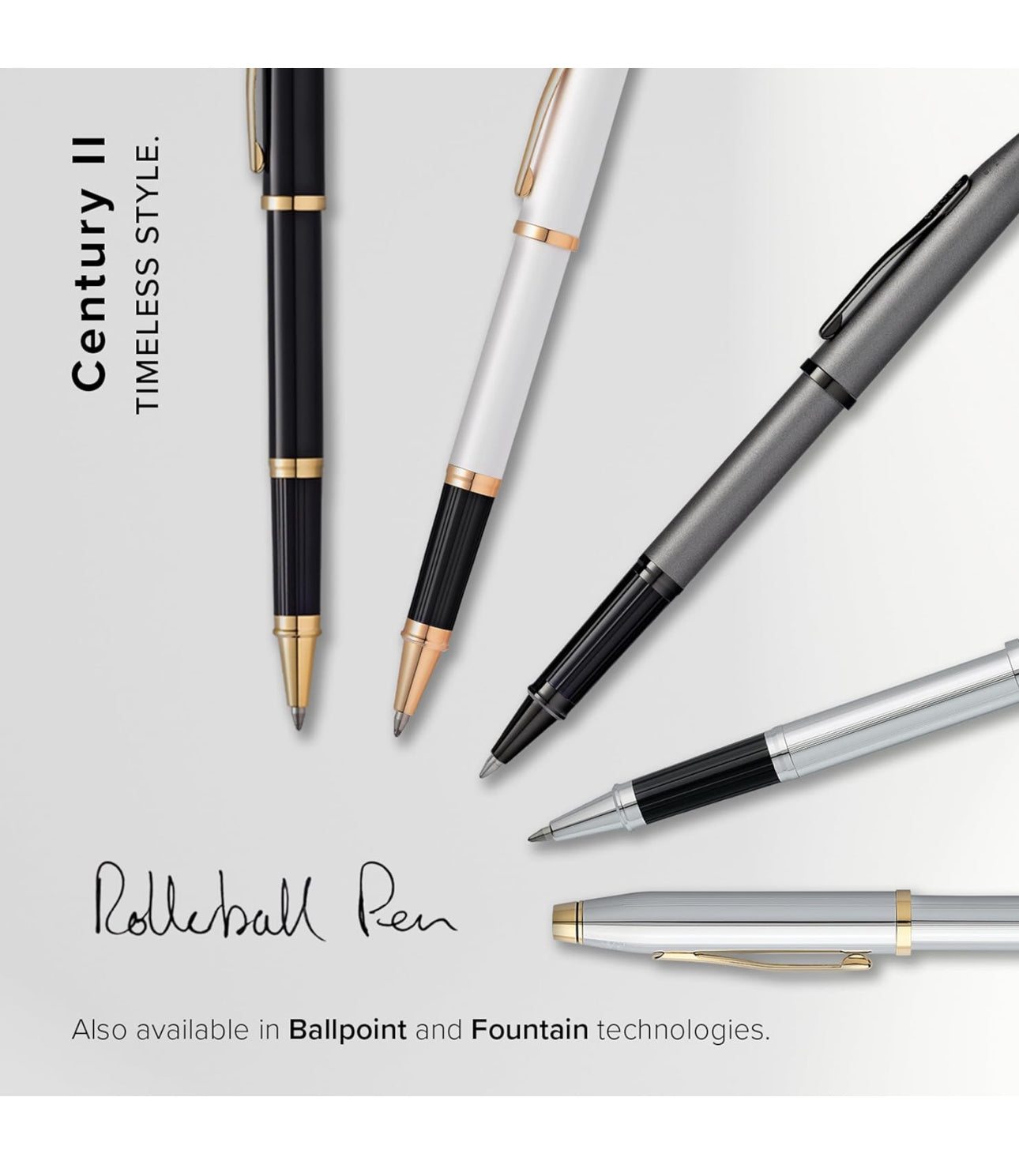 Cross Century II Rollerball Pen with Polished Rose PVD Appointments - White Lacquer - AT0085-113