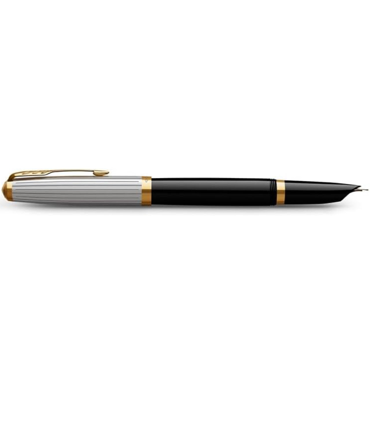 Parker 51 Black Gold Trim Fountain Pen (Medium nib) | Free Blue Ink Cartridge |