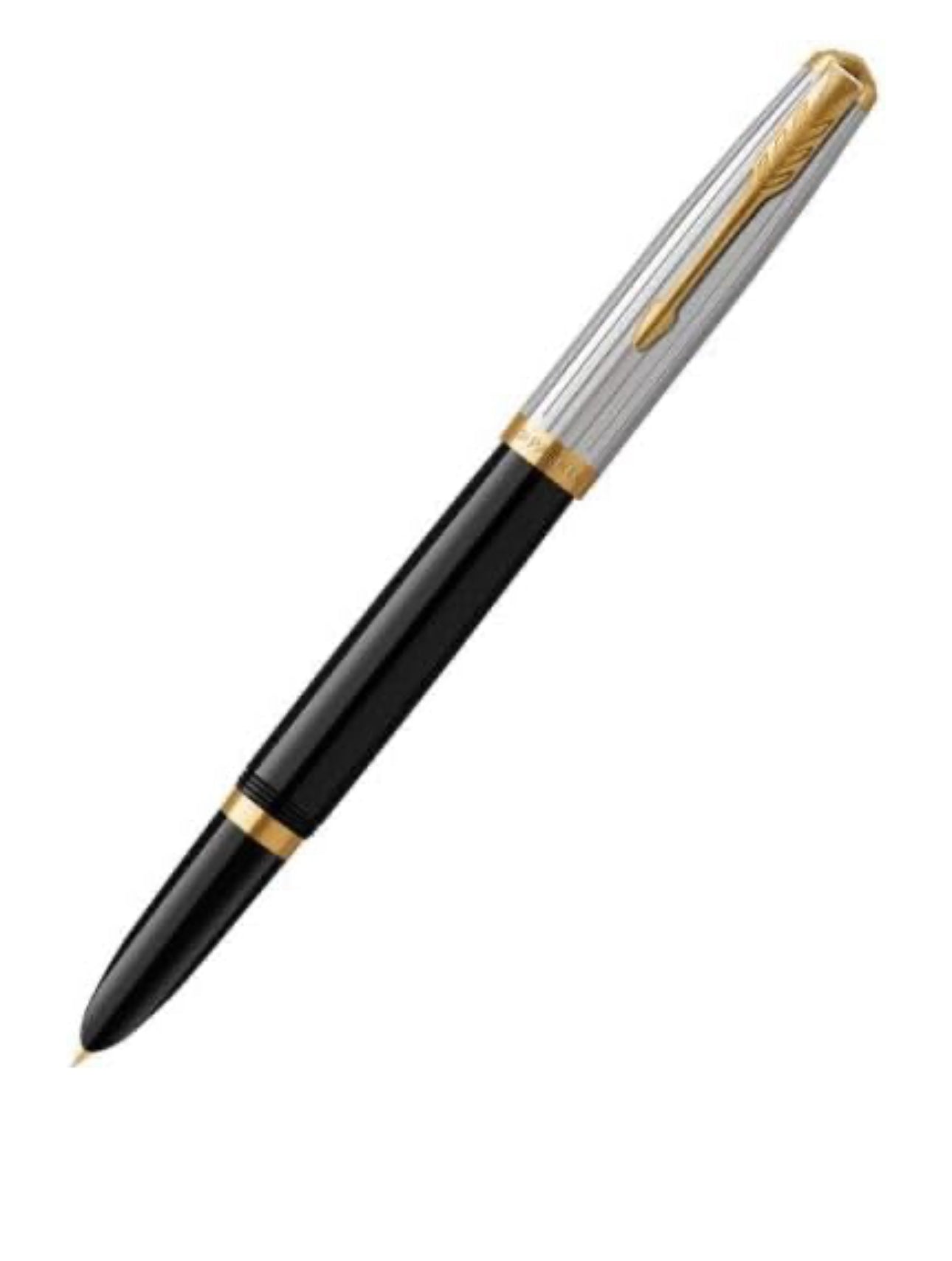 Parker 51 Black Gold Trim Fountain Pen (Medium nib) | Free Blue Ink Cartridge |