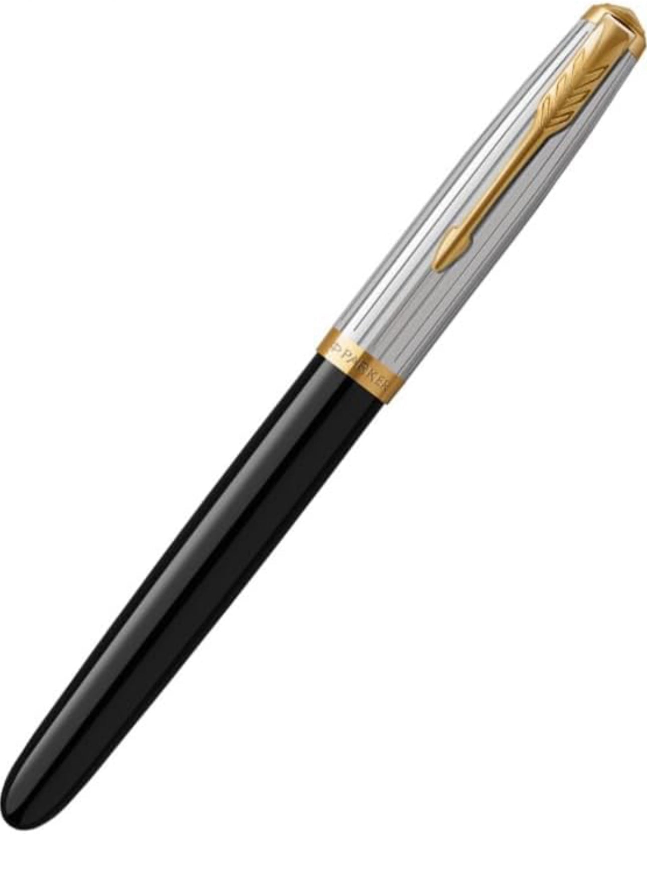 Parker 51 Black Gold Trim Fountain Pen (Medium nib) | Free Blue Ink Cartridge |