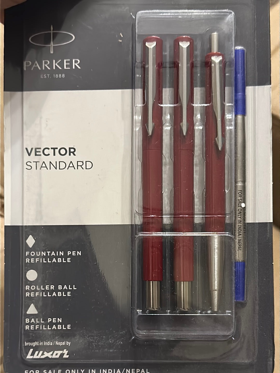 Parker Vector Standard triple set Fountain Pen Roller Ball Pen and Ball Pen - Red Body