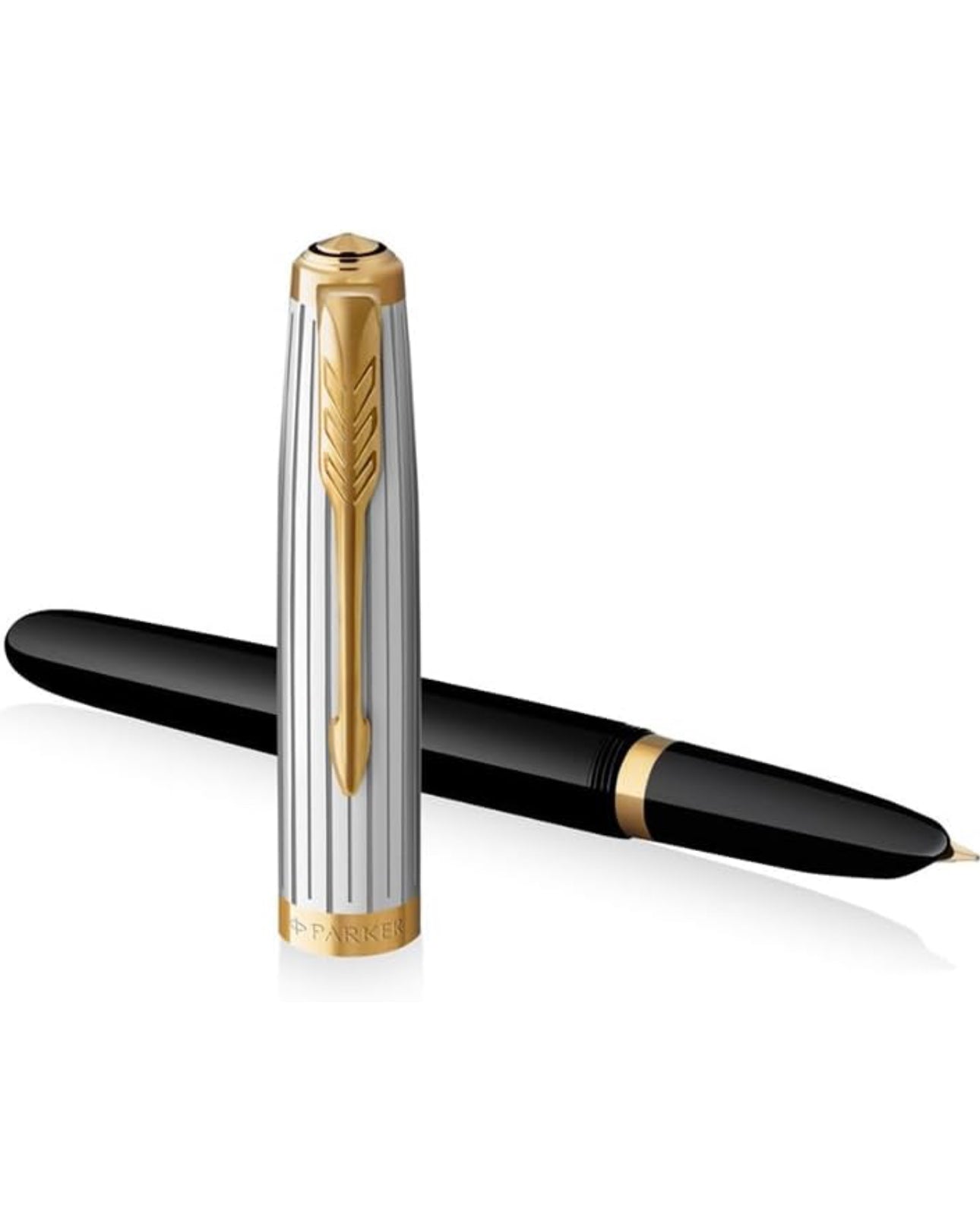 Parker 51 Black Gold Trim Fountain Pen (Medium nib) | Free Blue Ink Cartridge |