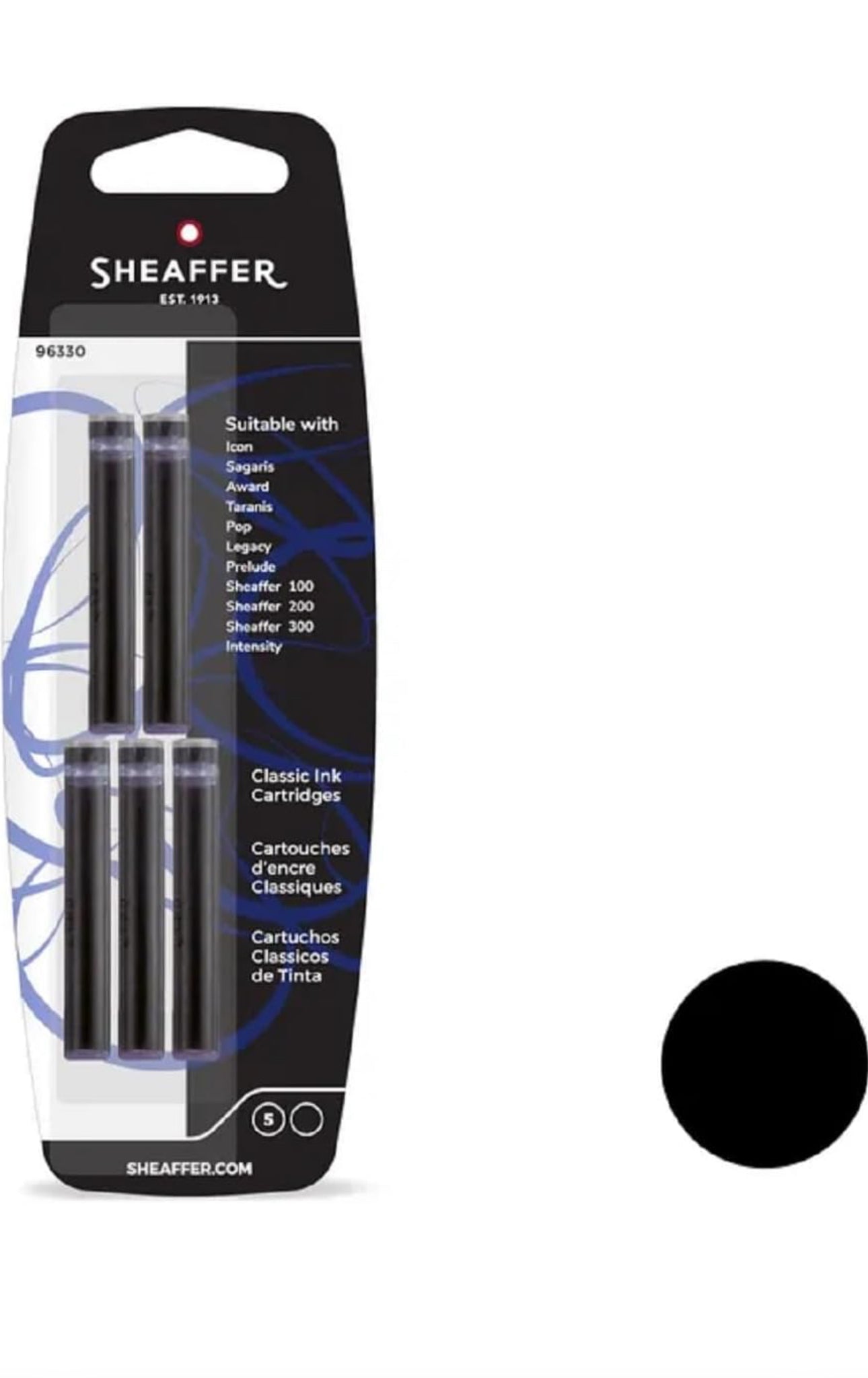 Sheaffer Ink Cartridge : Color Classic Black : Pack of 5