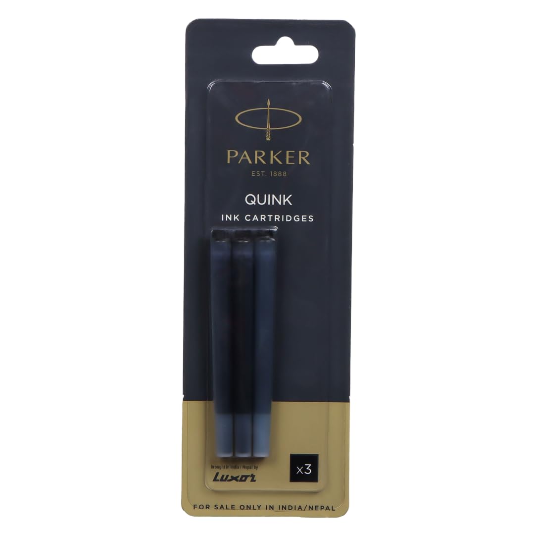 Parker Quink Ink Cartridges, Fountain Pen, Black (Pack of 3), Perfect for Refilling Your Parker Fountain Pen