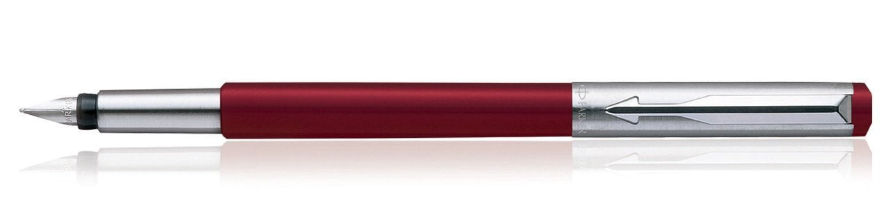 Parker Vector Mettalix Fountain Pen (Red) with Quink Ink Bottle