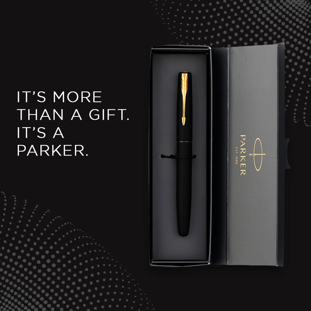 Parker Frontier Matte Black (Gold Nib) Gold Trim Fountain Pen | Medium nib|