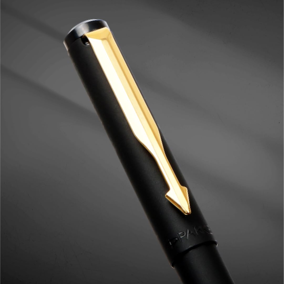 Parker Vector Matte Black Gold Trim Ball Pen | Ink Color - Blue