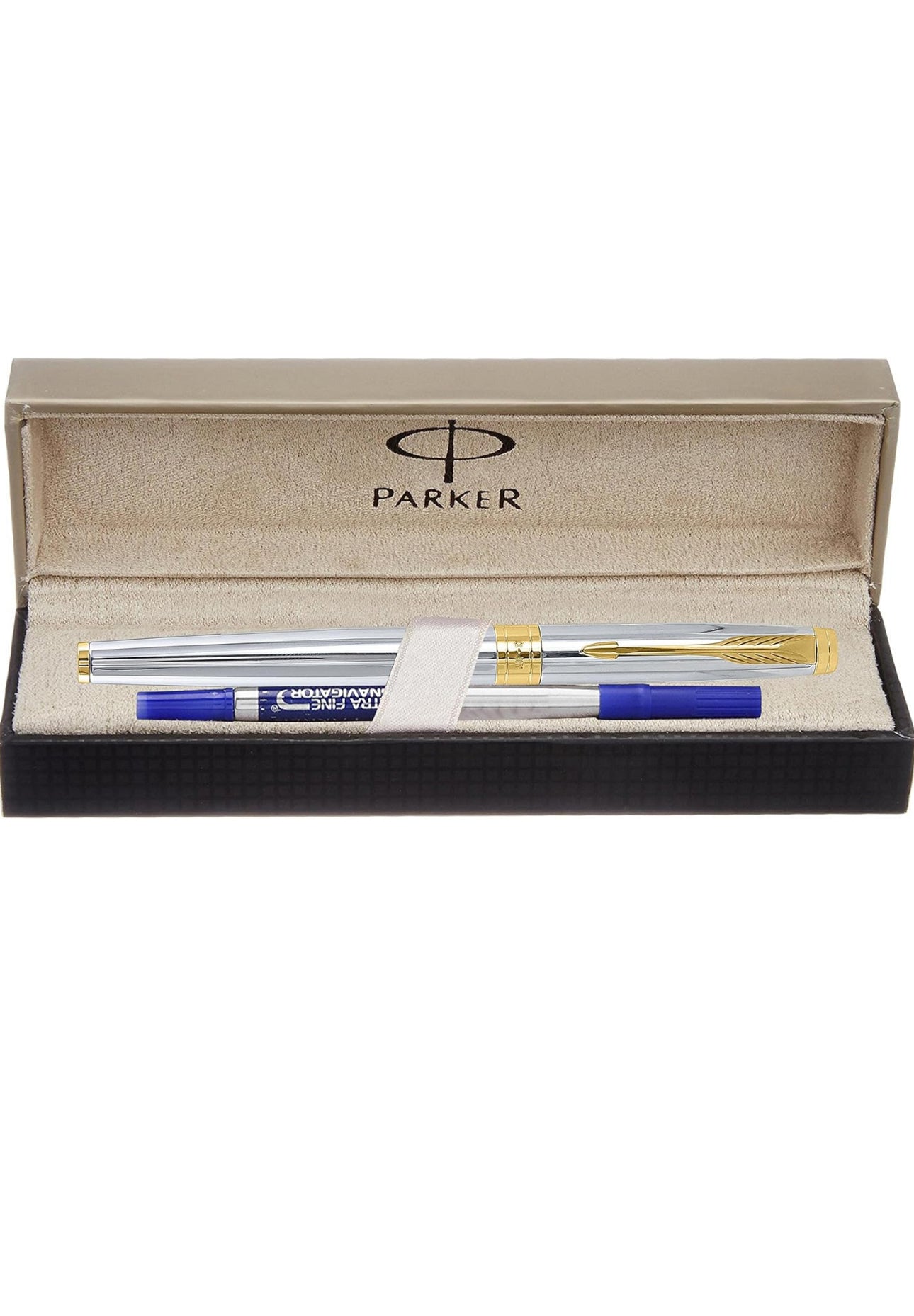 Parker Aster Shiny Chrome |Gold Trim |Roller Ball Pen