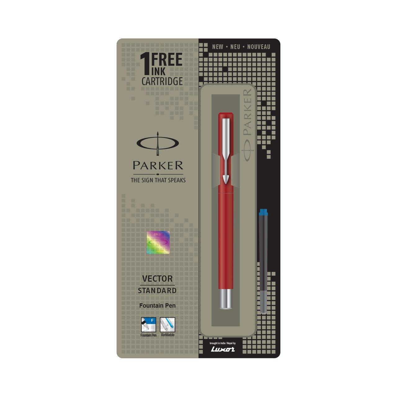 Parker Vector Standard CT Fountain Pen (Red) With Free Cartridge