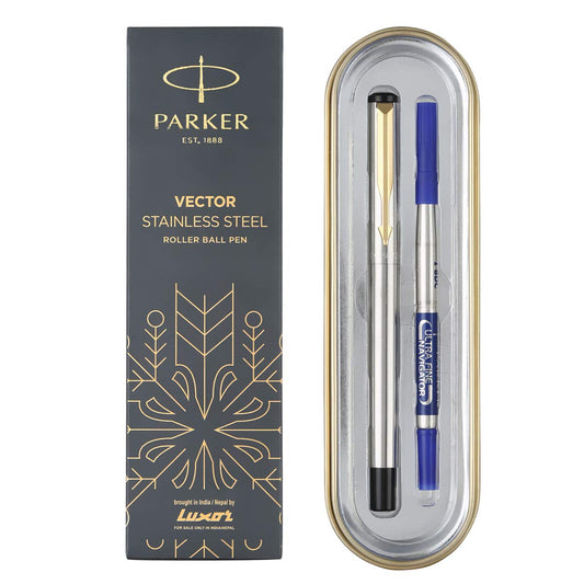 Parker Moments Vector Gold Trim Roller Ball Pen (Silver)