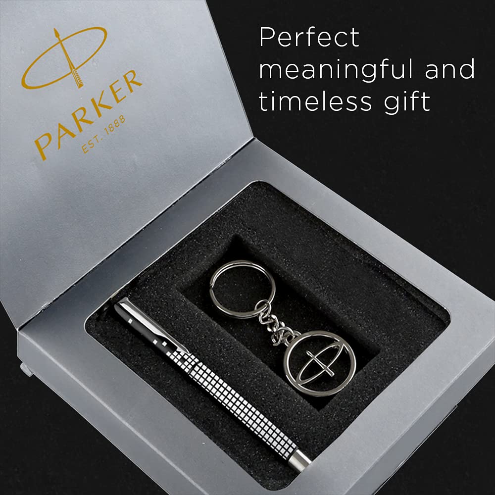 Parker Vector Gift Set - Parker Roller Ball Pen With Parker Logo Round Key Chain (Ink - Blue)