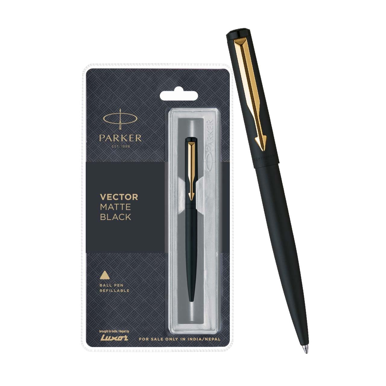 Parker Vector Matte Black Gold Trim Ball Pen | Ink Color - Blue