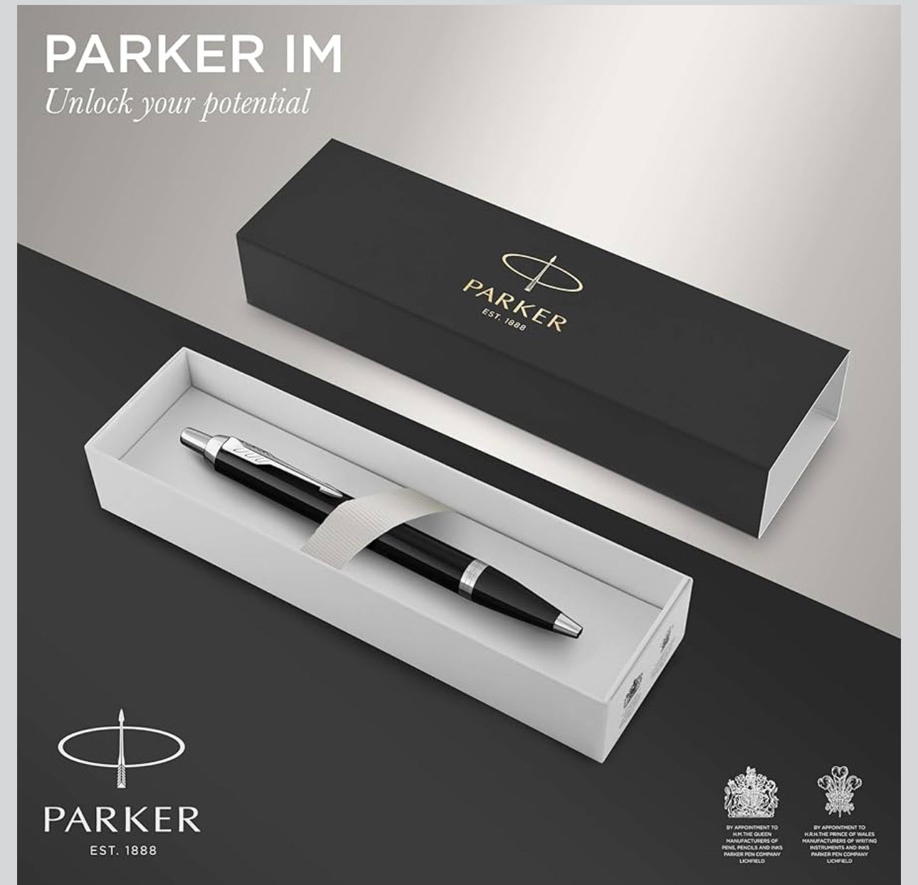 Parker IM Ballpoint Pen | Black Lacquer with Chrome Trim | Medium Point Blue Ink | Gift Box