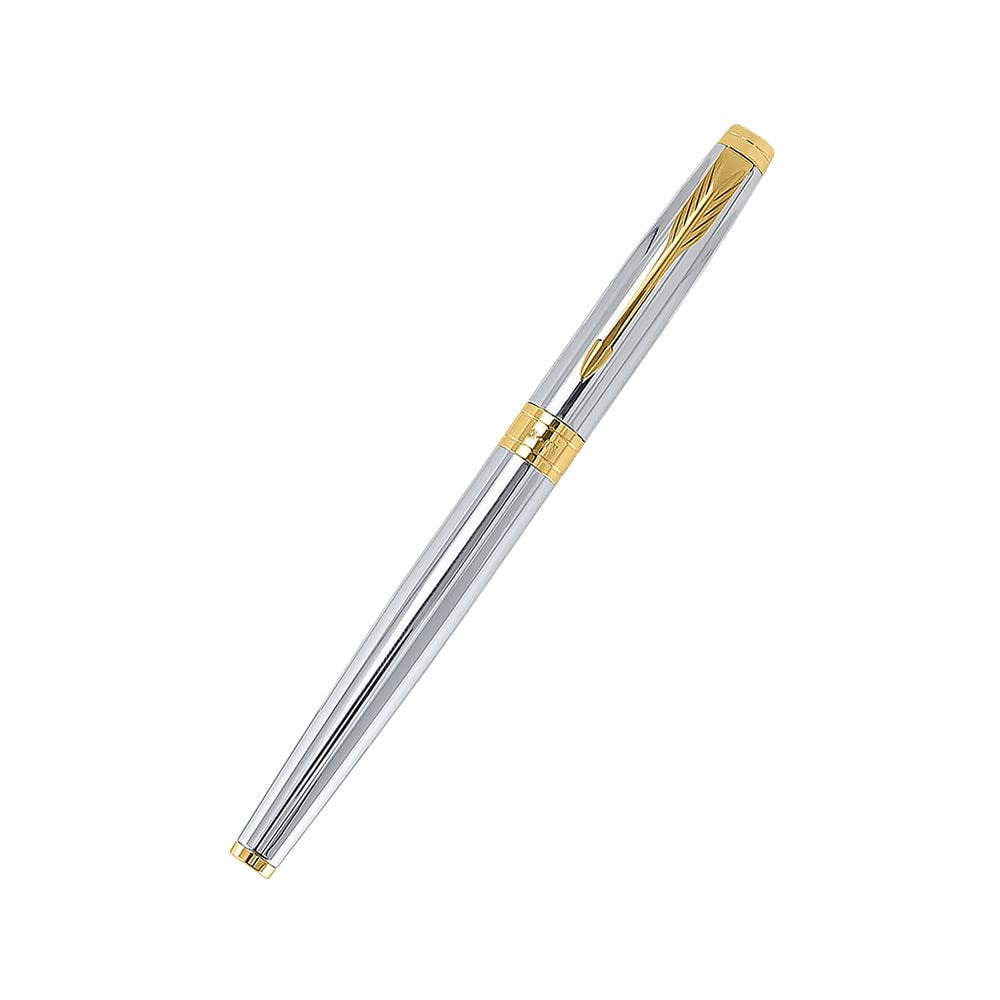 Parker Aster Shiny Chrome Gt RollerBall Pen with Black Leather Wallet