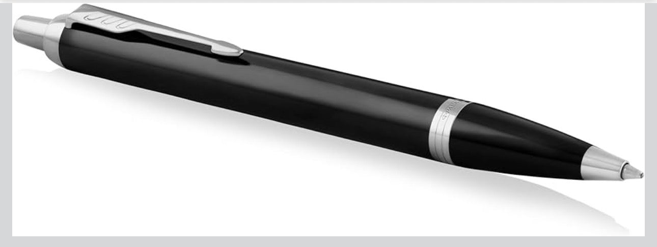 Parker IM Ballpoint Pen | Black Lacquer with Chrome Trim | Medium Point Blue Ink | Gift Box