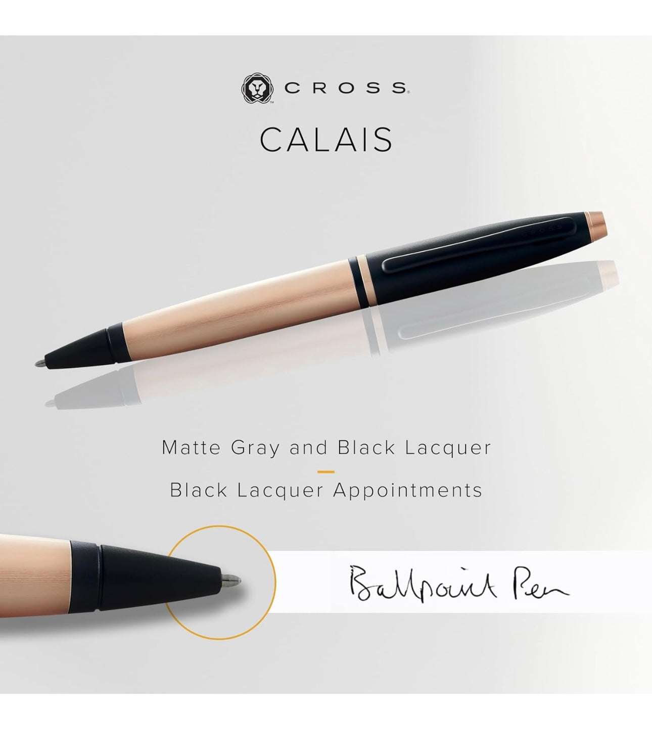 Cross Calais Brushed Rose Gold Plate and Black Lacquer Ballpoint Pen AT0112-27