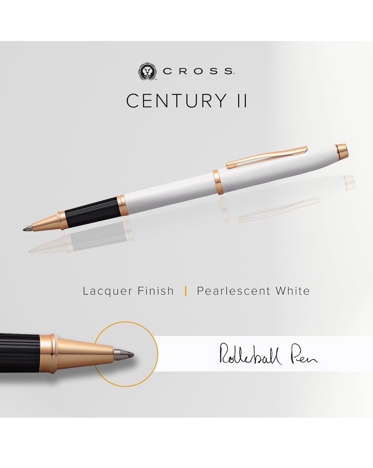 Cross Century II Rollerball Pen with Polished Rose PVD Appointments - White Lacquer - AT0085-113