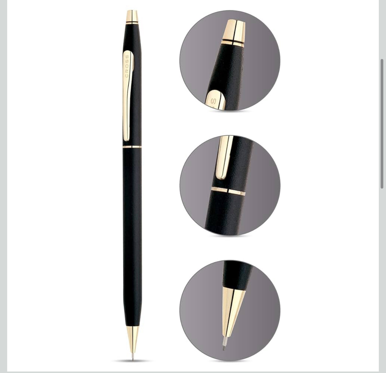 Cross Classic Century, Classic Black, 0.7mm Pencil with 23 Karat Gold Plated Appointments (250305)