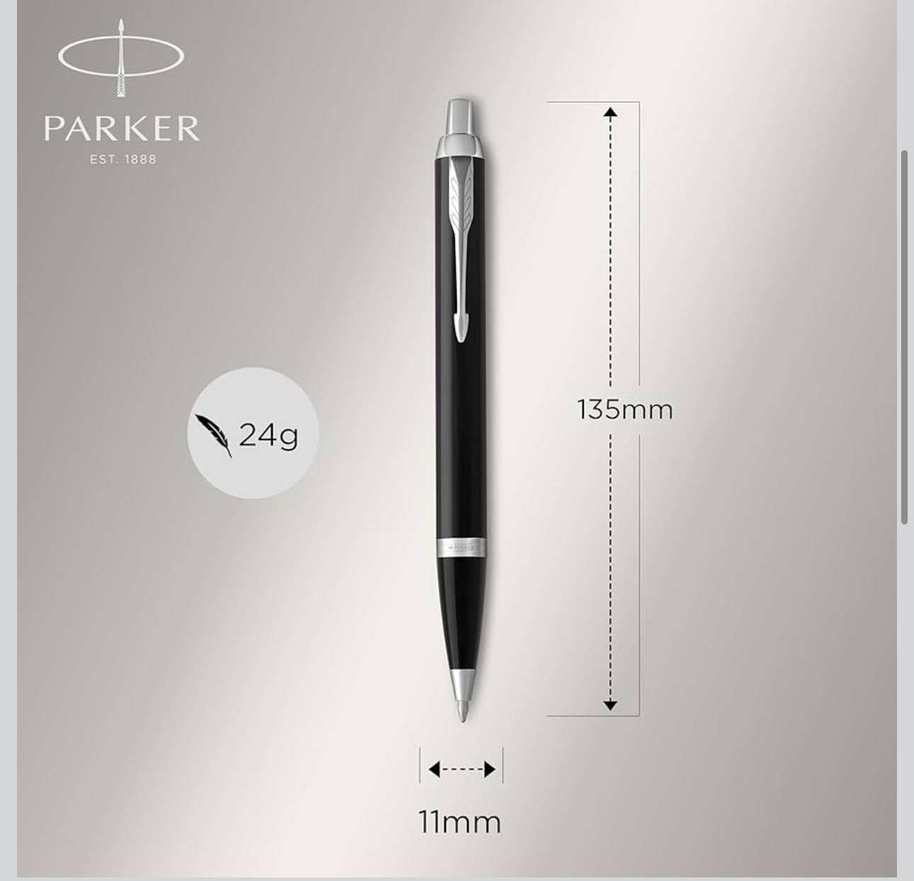 Parker IM Ballpoint Pen | Black Lacquer with Chrome Trim | Medium Point Blue Ink | Gift Box