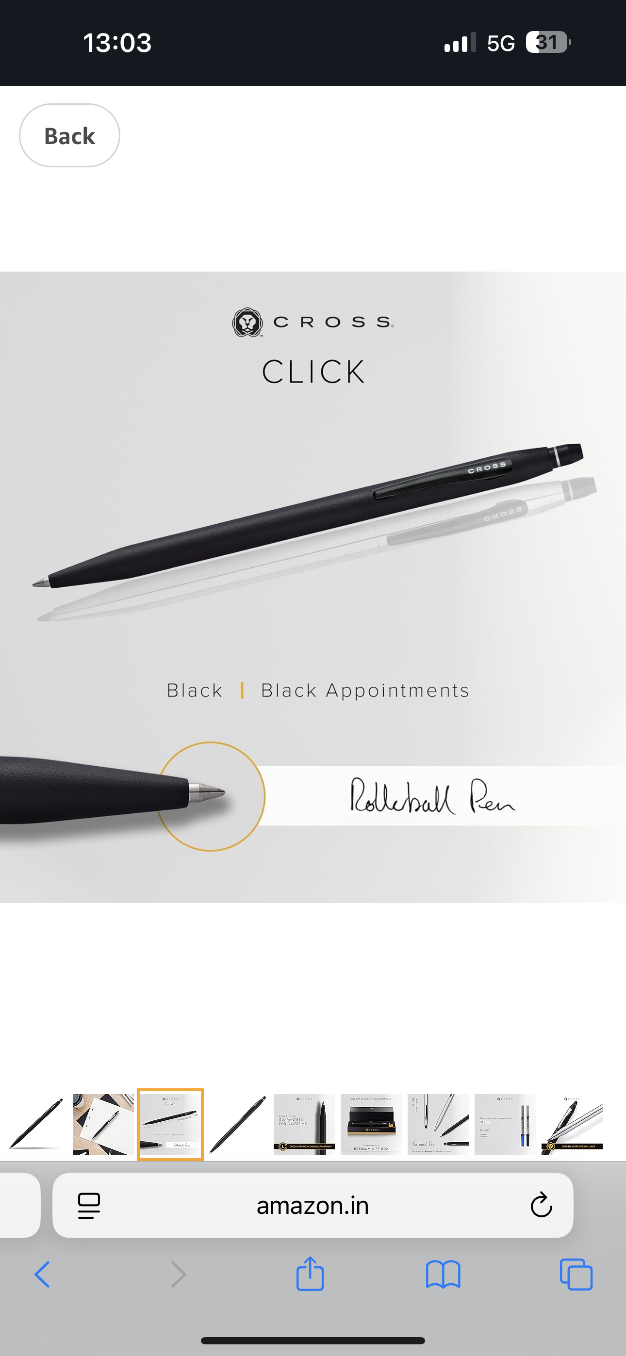 Cross Click Gel Ink Roller Ball Pen (Black)