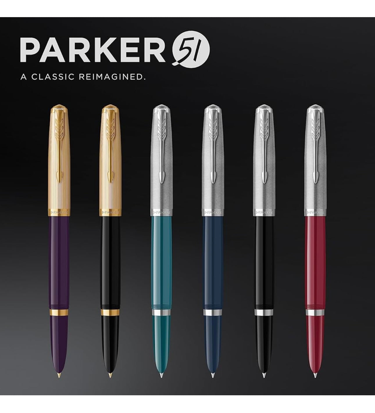 Parker 51 Fountain Pen | Black Barrel with Chrome Trim | Nib with Blue Ink Cartridge | Gift Box