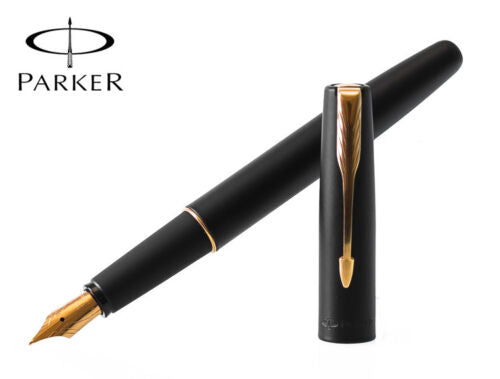 Parker Frontier Matte Black (Gold Nib) Gold Trim Fountain Pen | Medium nib|